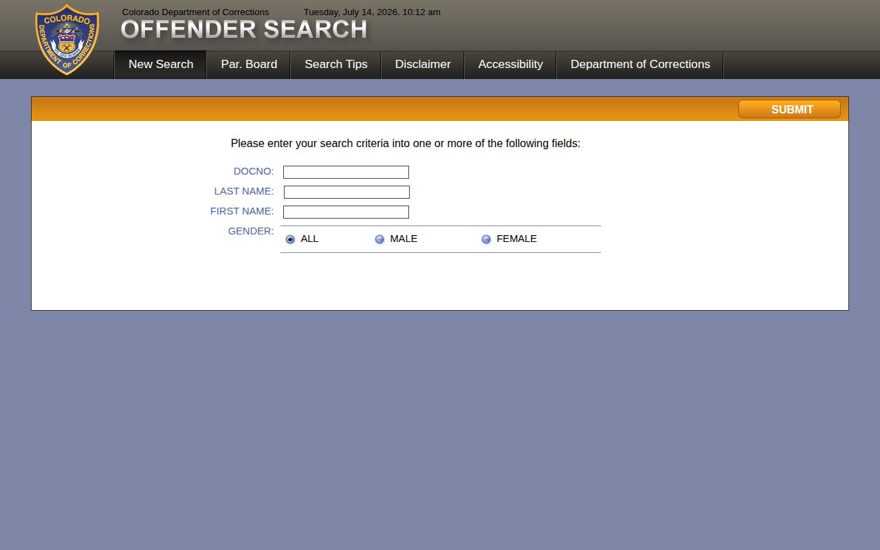 Grand County released inmates CDOC offender search fields