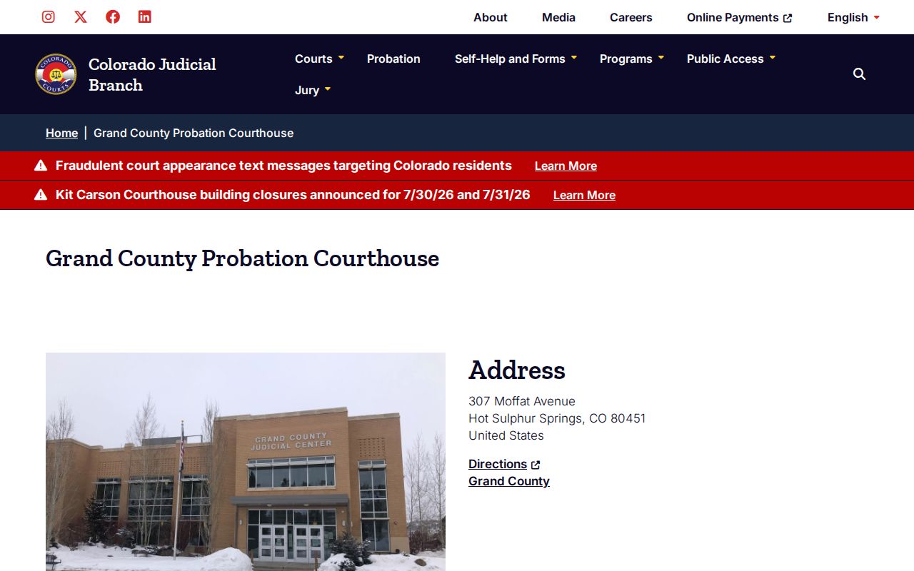 Grand County parole and probation courthouse contact page