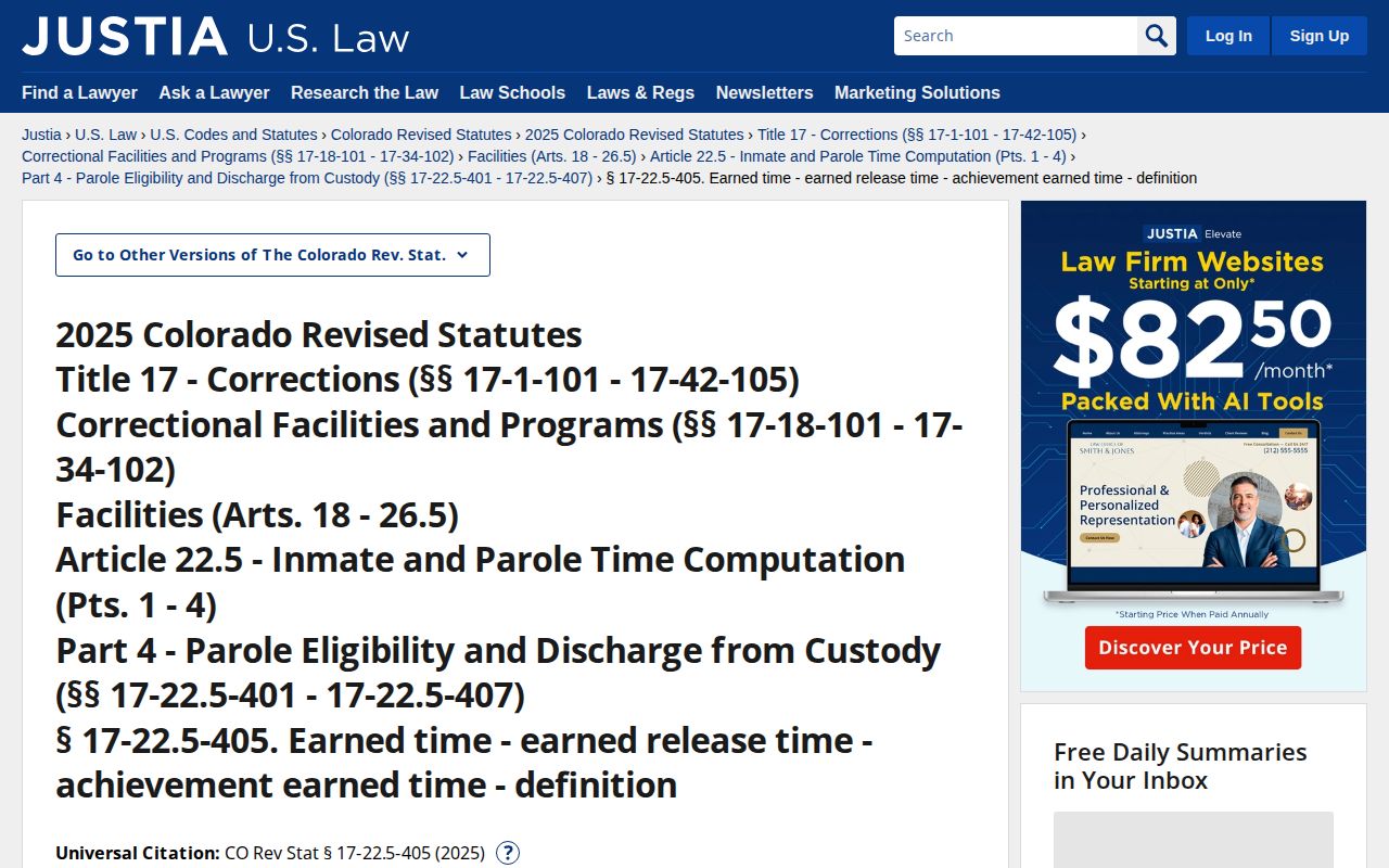 Grand County projected release date Colorado earned time statute